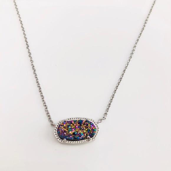 Kendra Scott Gold or Silver Elisa Multi Color Drusy Quartz Necklace - Picture 10 of 11